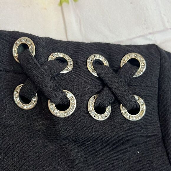 NWT INC INTERNATIONAL CONCEPTS RHINESTONES CRISS CROSS DETAIL TSHIRT SIZE PP - Picture 4 of 8